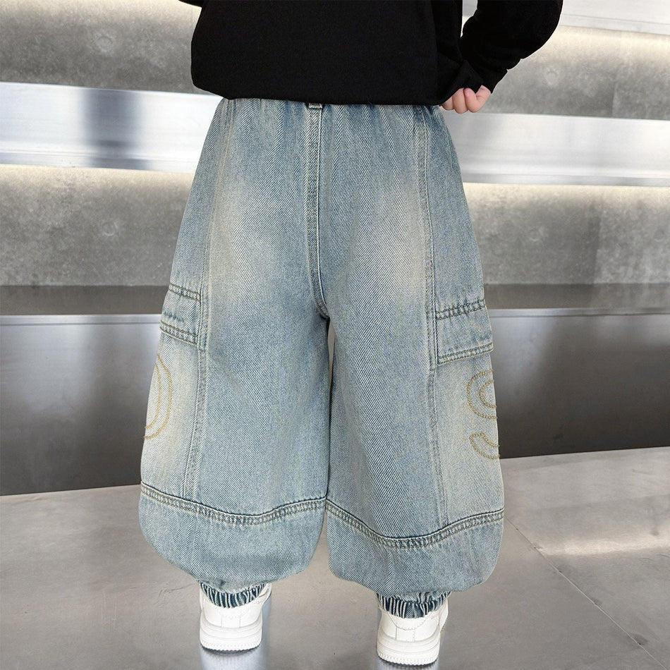 Kids Harem Denim Pants Loose Fit Korean Style Casual Jeans