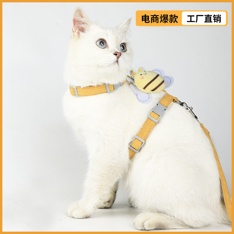 Adjustable Bee Cat Harness and Anti Breakaway Walking Leash Set