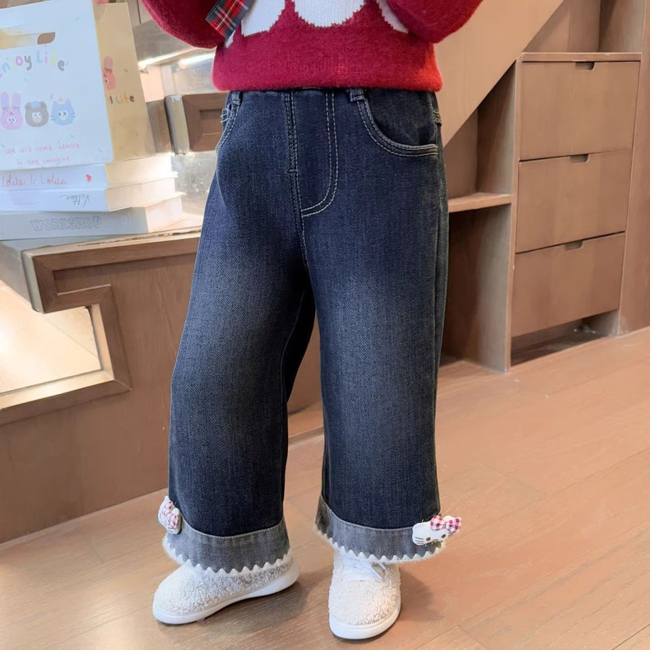 Kids Straight Wide Leg Denim Pants Korean Style Casual Jeans