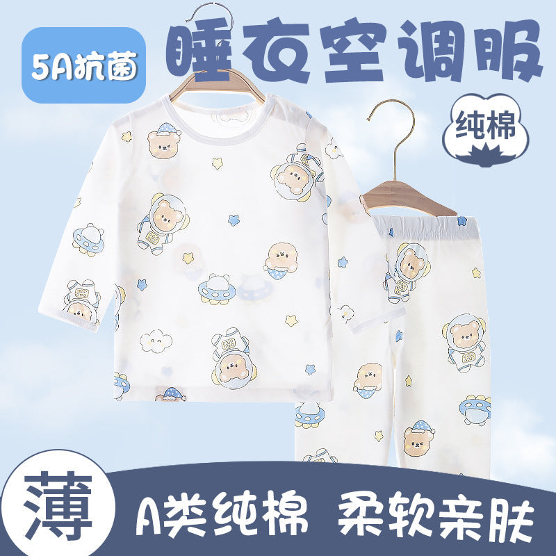 Kids Cotton Pajama Set Lightweight Cartoon Long Sleeve Sleepwear