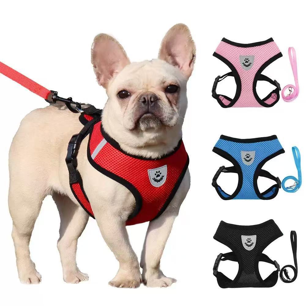 Reflective Vest Style Pet Harness and Leash for Small Dogs in blue