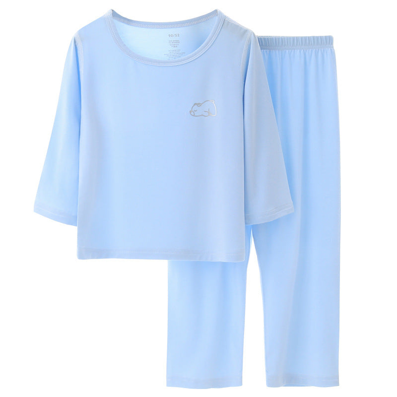 Kids Modal Pajama Set Lightweight Long Sleeve Homewear Set