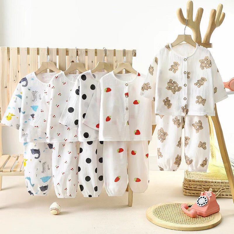 Kids Double Layer Cotton Gauze Pajama Set Soft Homewear Suit