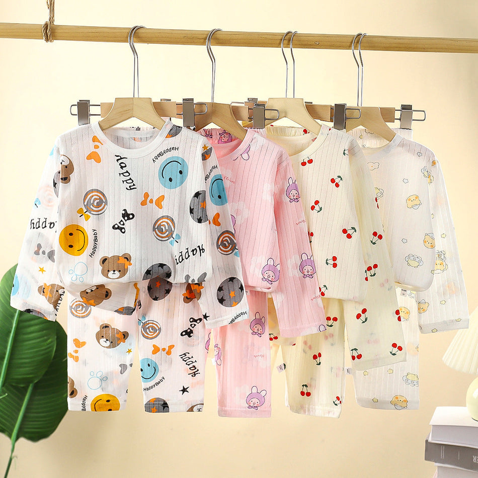 Kids Pure Cotton Long Sleeve Pajama Set Lightweight Homewear Suit