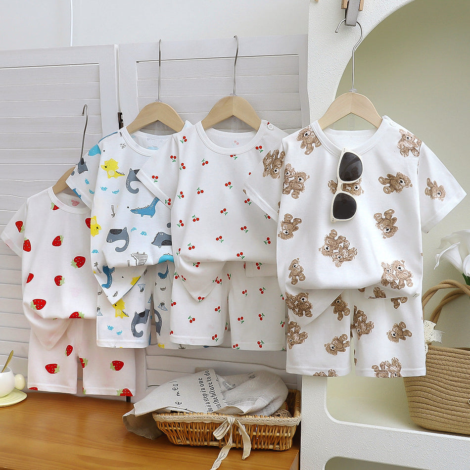 Kids Pure Cotton Short Sleeve Pajama Set Summer Breathable