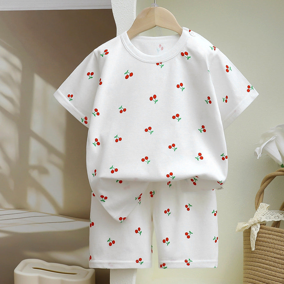 Kids Pure Cotton Short Sleeve Pajama Set Summer Breathable