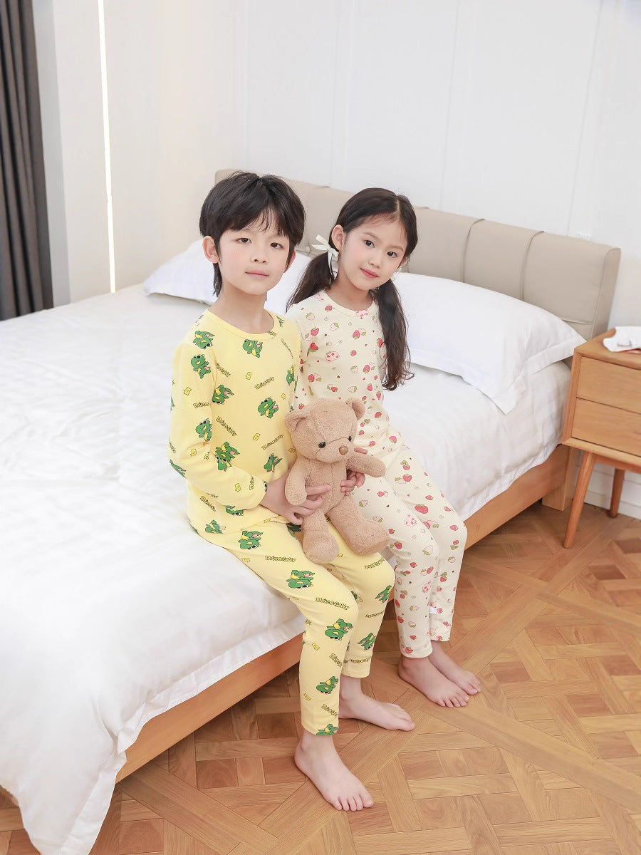 Kids Cotton Velvet Pajama Set Warm Cartoon Long Sleeve Loungewear