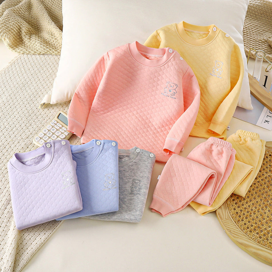 Kids Three Layer Cotton Thermal Underwear Set Warm Winter