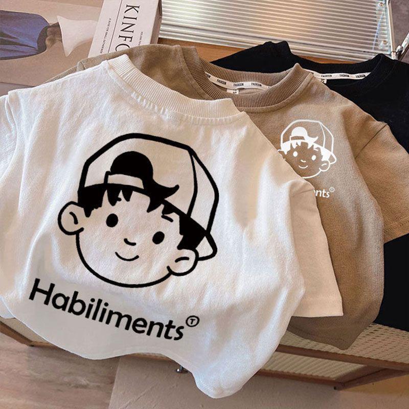 Kids Cotton Crewneck T-Shirt Korean Style Casual Summer Top