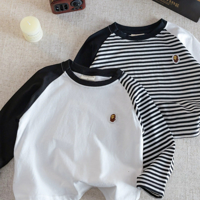 Kids Striped Cotton Long Sleeve Crew Neck T-Shirt for Boys Girls