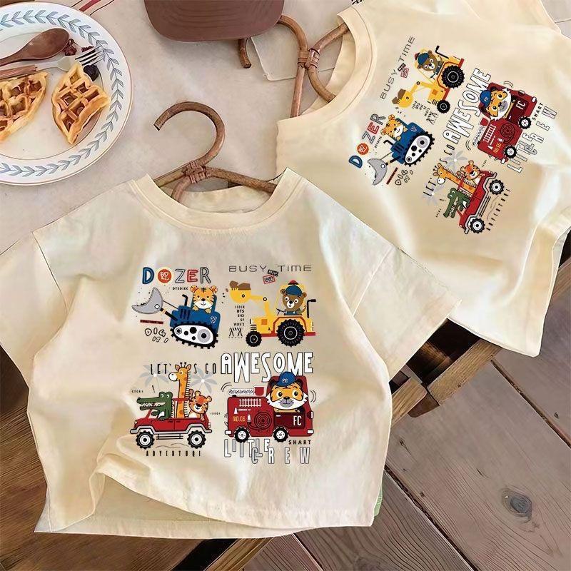 Kids Cotton Cartoon Short Sleeve Round Neck Summer T Shirt