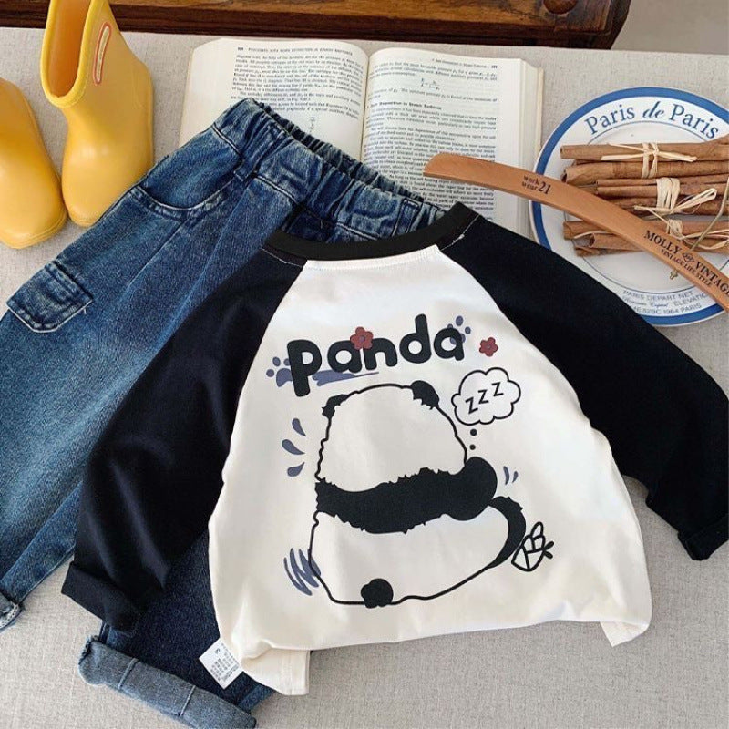 Kids Cotton Cartoon Print Long Sleeve Casual Base Layer Top