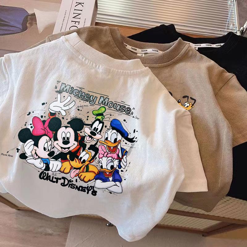 Kids Cotton Cartoon Print Short Sleeve Crew Neck T Shirt
