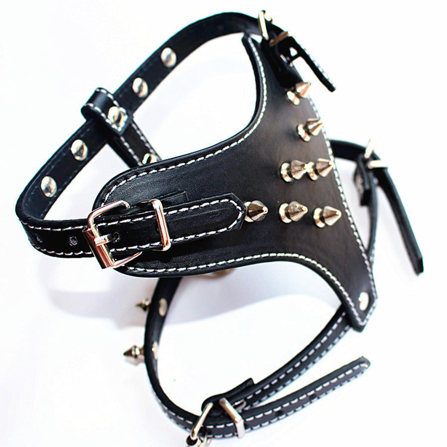PU Leather Punk Stud Dog Harness and Collar for Small to Large Dogs in black