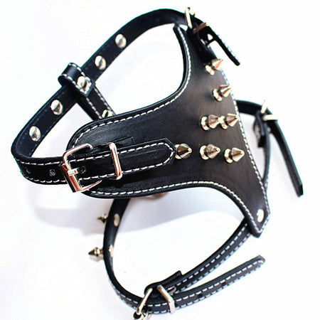 PU Leather Punk Stud Dog Harness and Collar for Small to Large Dogs in black