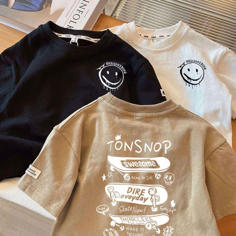 Kids Cotton Loose Fit Letter Print Short Sleeve T Shirt