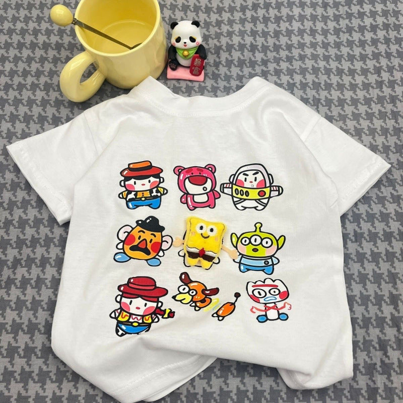 Kids Cotton 3D Cartoon Print Short Sleeve Summer T Shirt