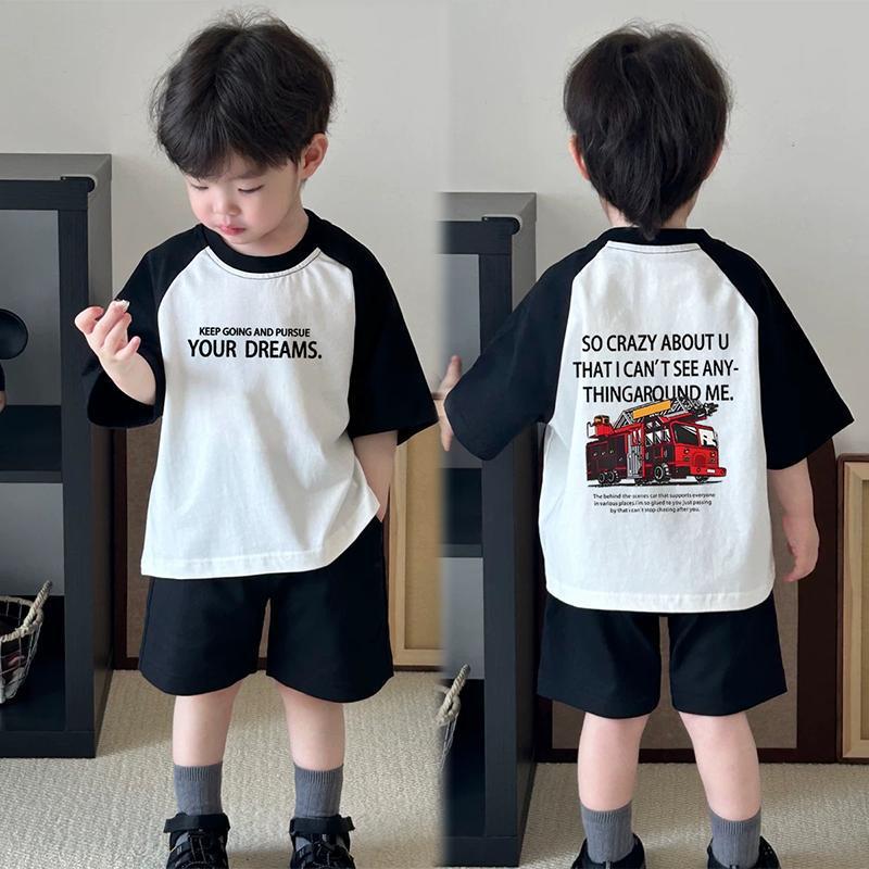 Kids Cotton Color Block Cartoon Short Sleeve Summer T Shirt