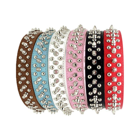 Rivet PU Leather Punk Dog Collar Anti Bite for Cats and Dogs in pink, 5*37cm