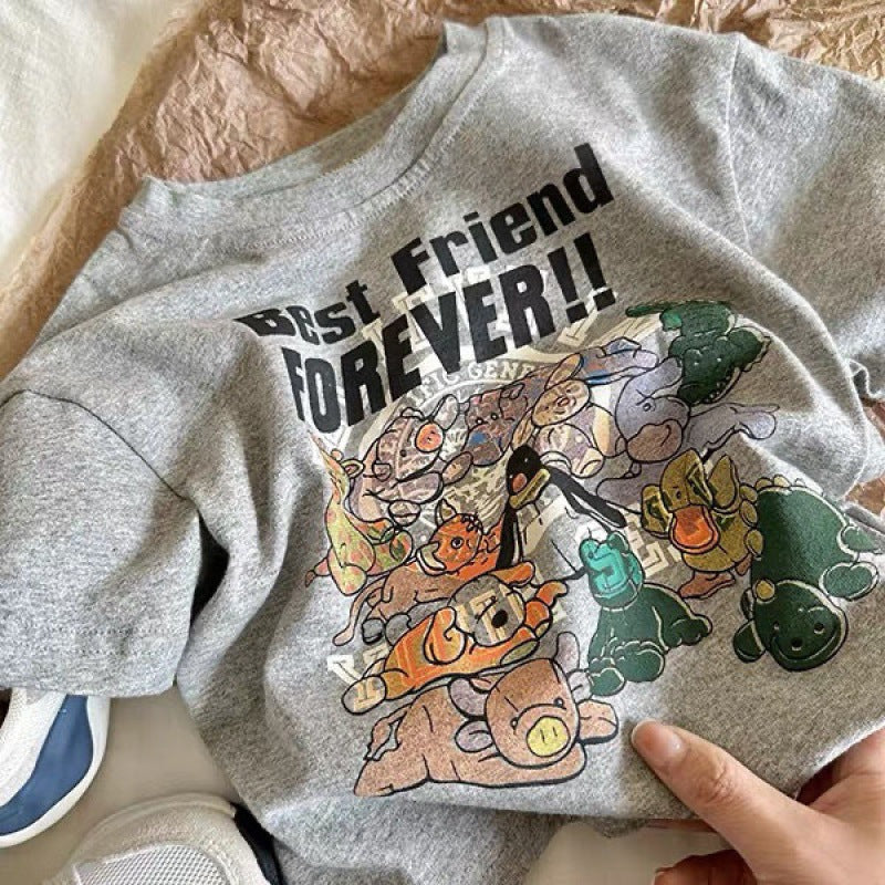 Kids Cotton Cartoon Print Short Sleeve Summer T Shirt