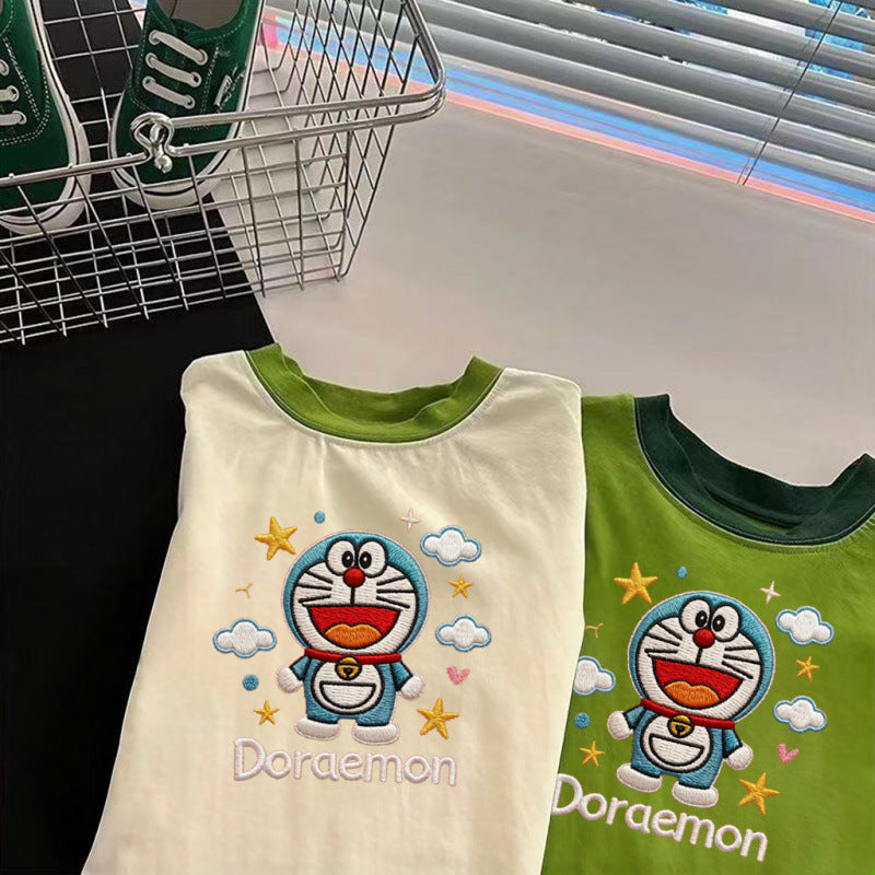 Kids Cotton Color Block Cartoon Short Sleeve Summer T Shirt