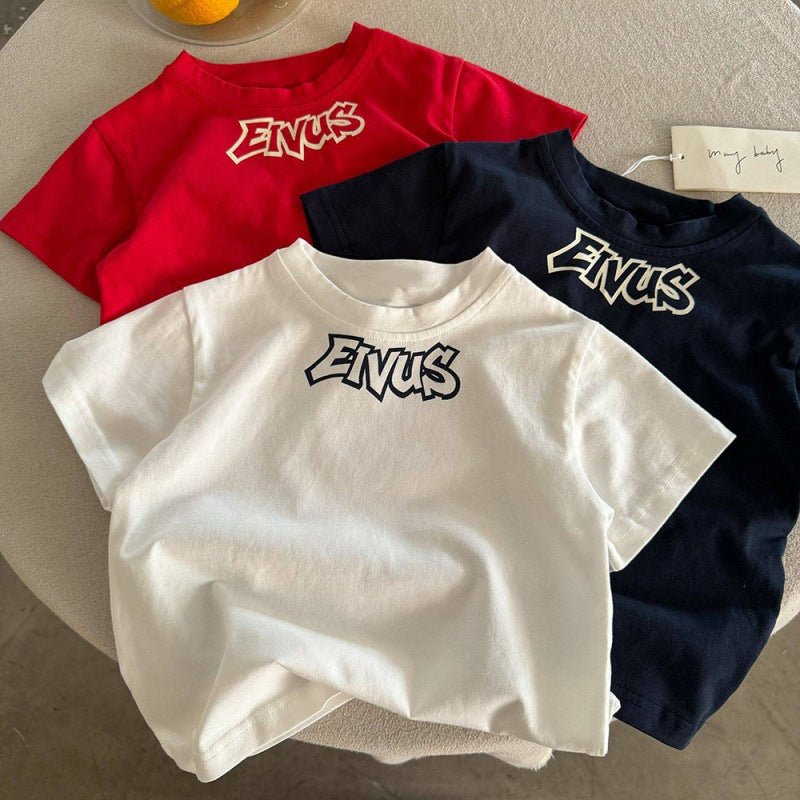 Kids Cotton Letter Print Short Sleeve Summer T Shirt Top