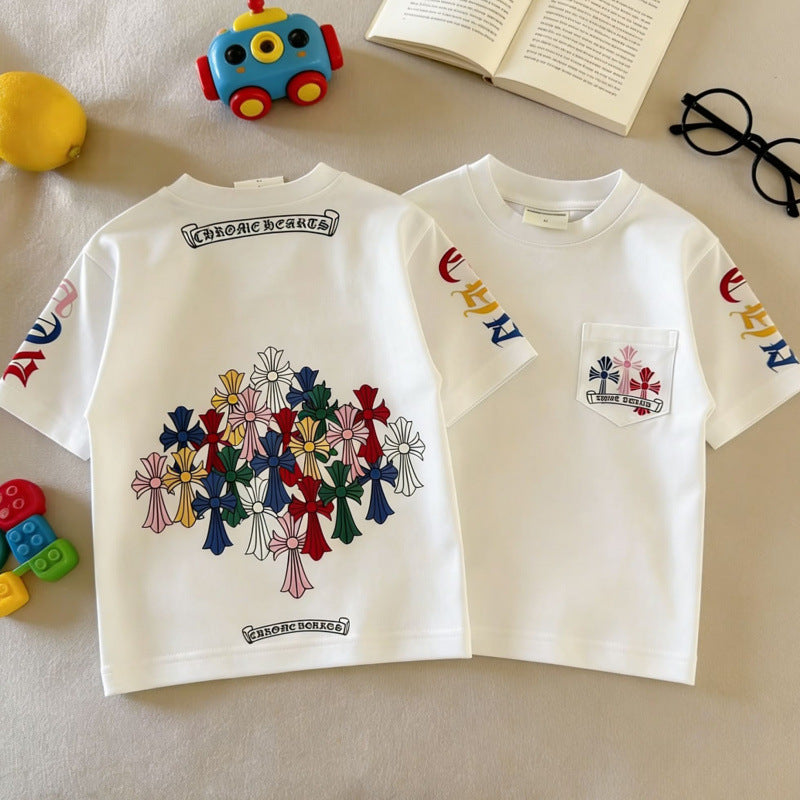 Kids Cotton Pocket Short Sleeve Crew Neck Summer T Shirt