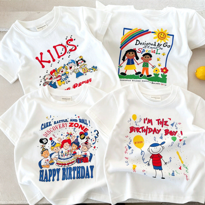 Kids Cotton Cartoon Print Short Sleeve Summer T Shirt