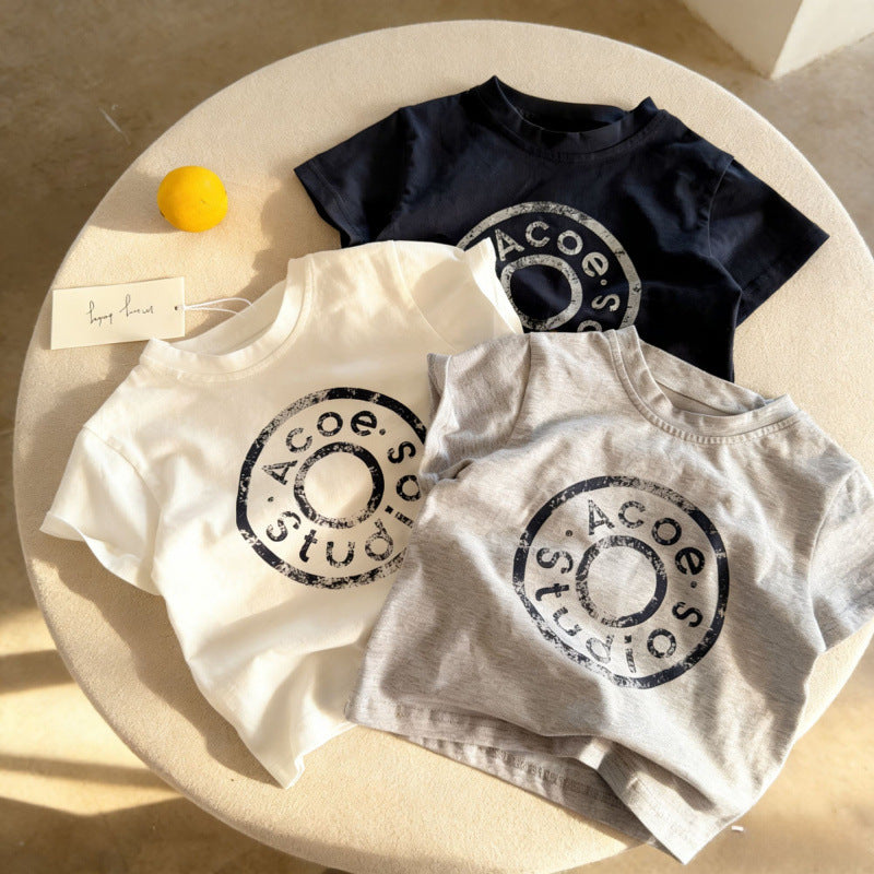 Kids Cotton Cartoon Print Short Sleeve Summer T Shirt