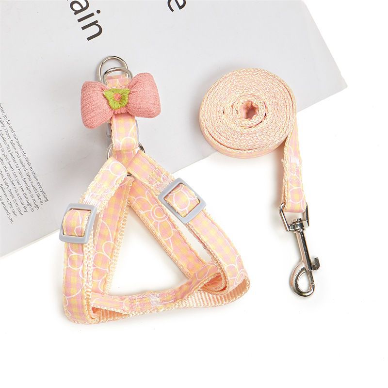 Adjustable Daisy Bow Anti Escape Dog Leash and Cat Collar Set