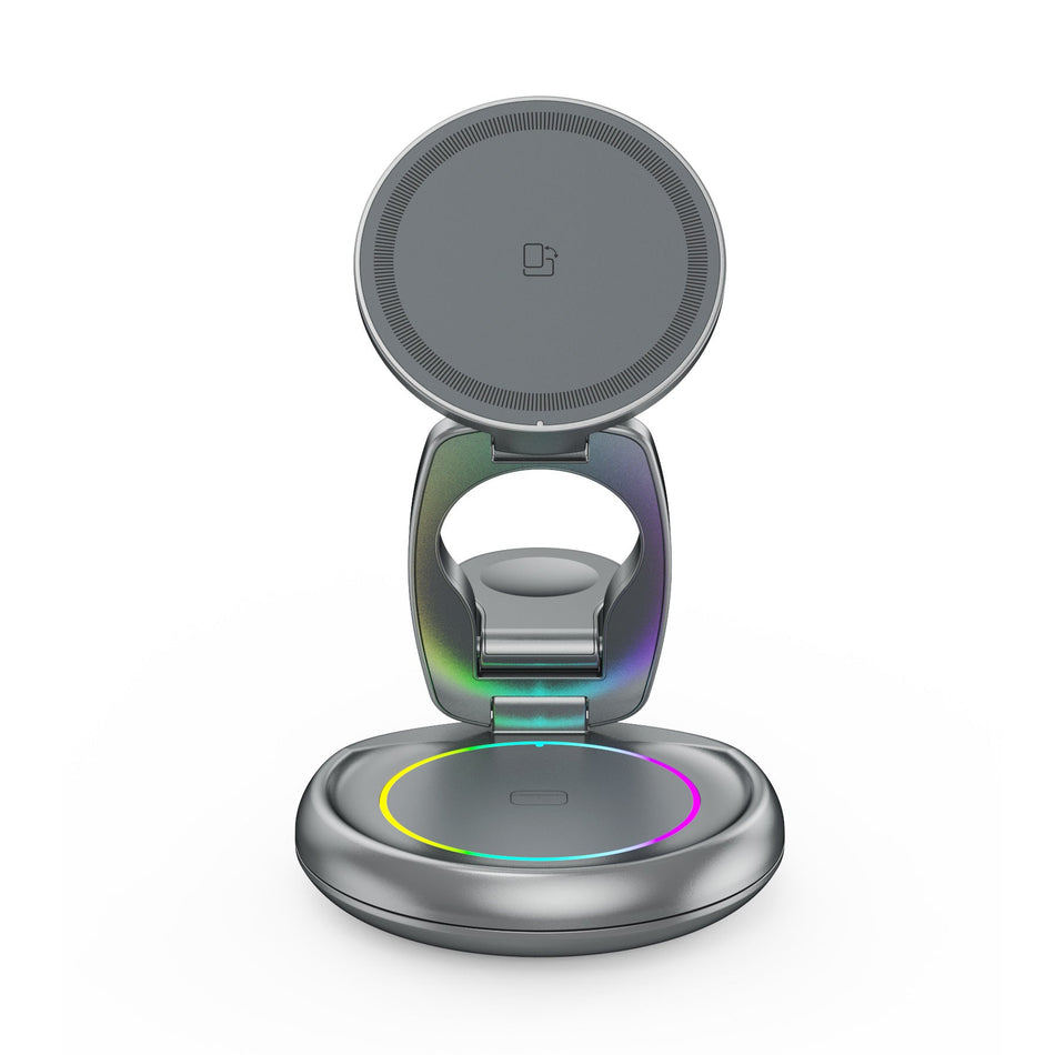 Rotatable Foldable 3-in-1 Metal Magnetic Wireless Charger Stand