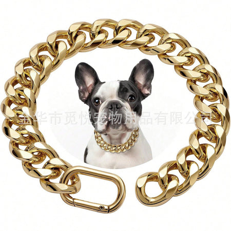 Gold Plated Cuban Chain Dog Collar Necklace for Large Dogs in 10in