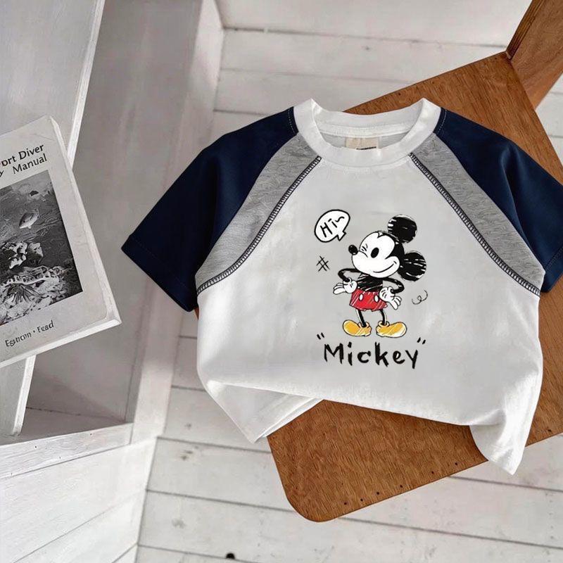 Kids Cotton Color Block Mesh Patchwork Short Sleeve T Shirt
