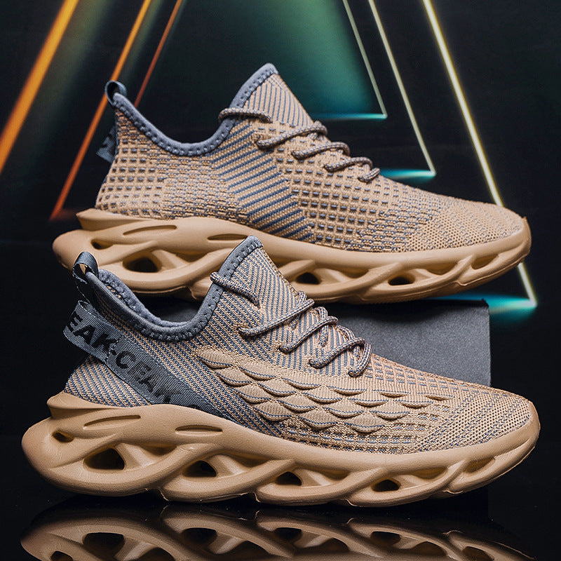 Men's Flyknit Mesh Sneakers with Thick Sole and Breathable Fit