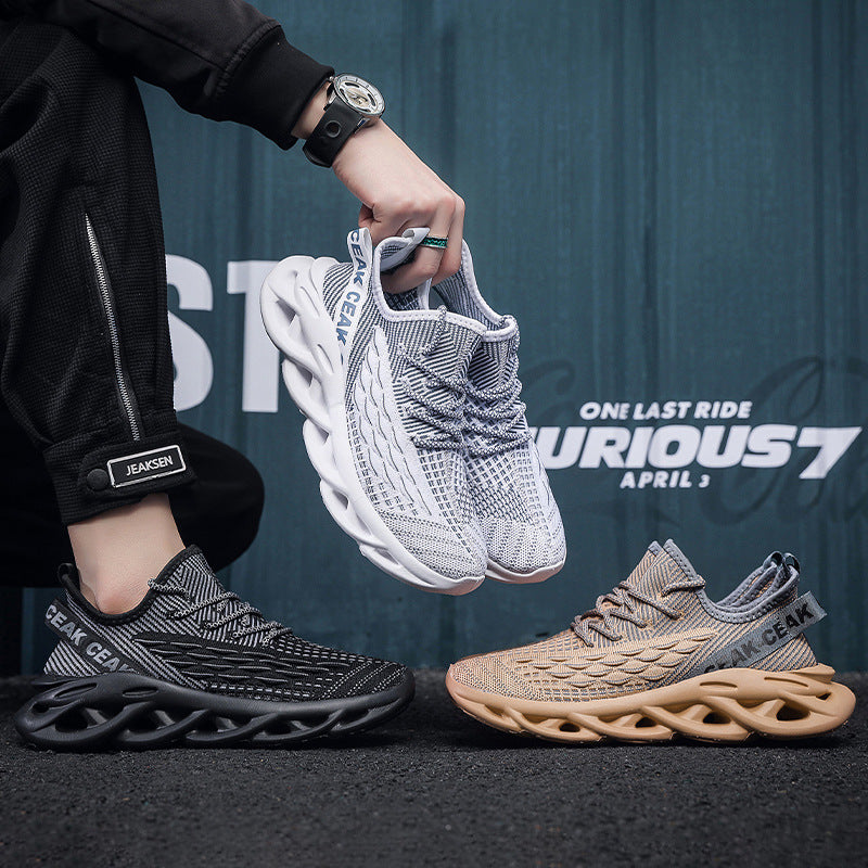 Men's Flyknit Mesh Sneakers with Thick Sole and Breathable Fit