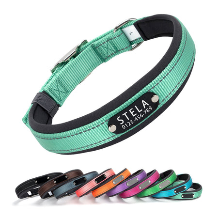 Reflective Nylon Dog Collar with Engraved Name Plate for All Sizes in rose red, 0*40cm