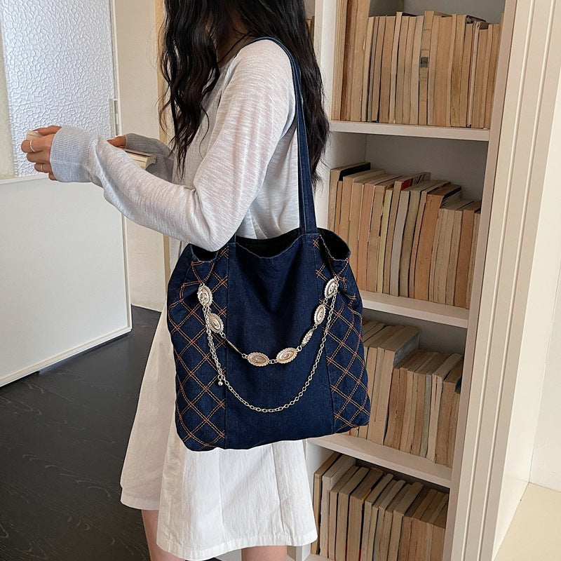 Personalized Chain Denim Tote Bag for Women