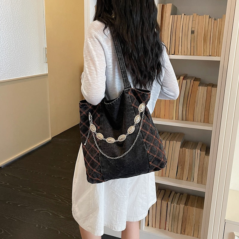 Personalized Chain Denim Tote Bag for Women