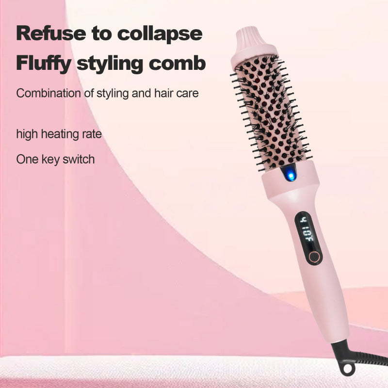 2-in-1 Fluffy Comb Hair Straightener Curler 38mm Ceramic