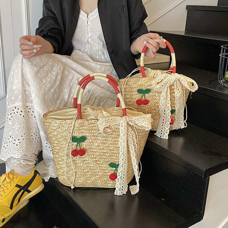 French Style Straw Woven Beach Bag Large Capacity Tote