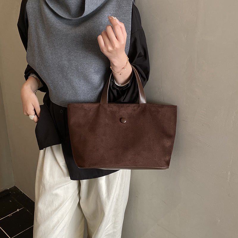Retro Suede Tote Bag Large Capacity Commuter Handbag