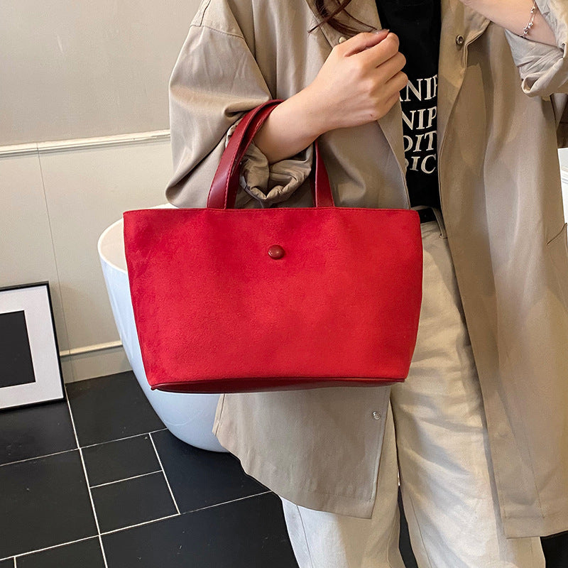 Retro Suede Tote Bag Large Capacity Commuter Handbag