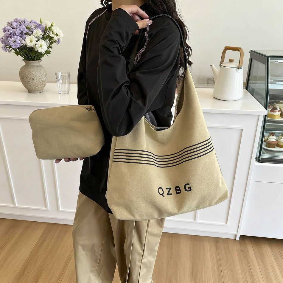 French Style Canvas Tote Bag Large Capacity Shoulder Bag
