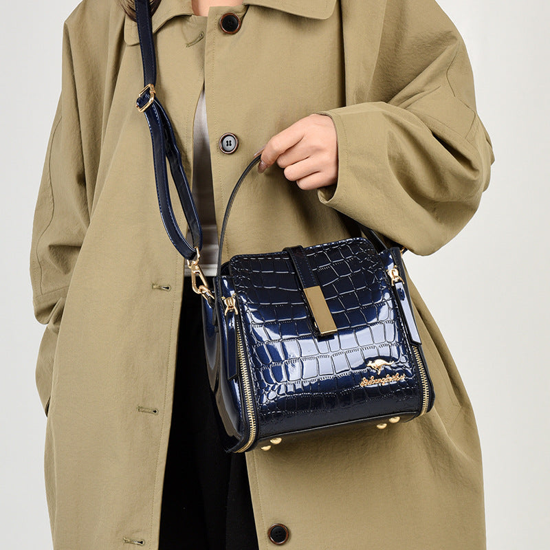 Glossy Patent Leather Bucket Tote Elegant Shoulder Bag