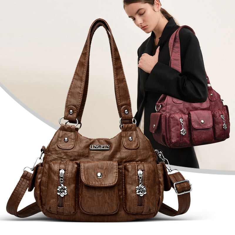Soft Leather Multi Pocket Underarm Shoulder Crossbody Bag