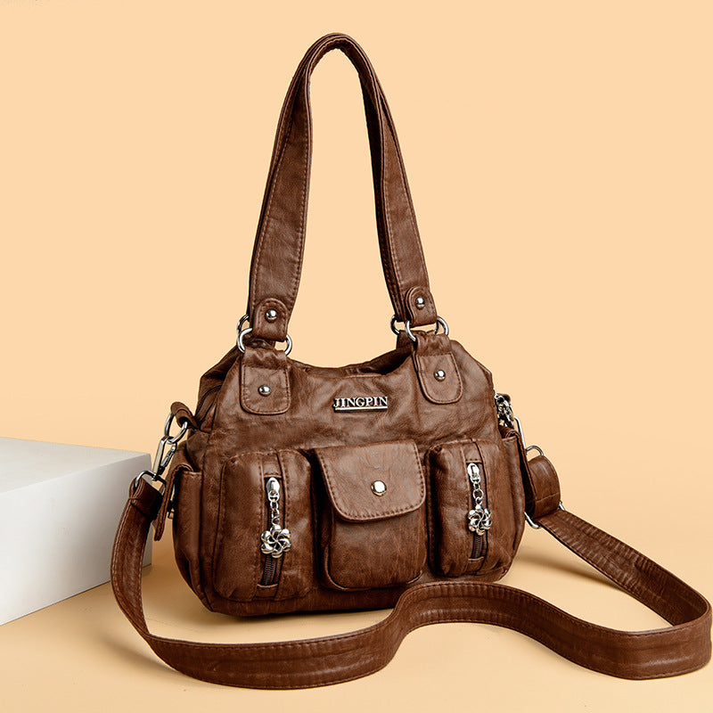 Soft Leather Multi Pocket Underarm Shoulder Crossbody Bag