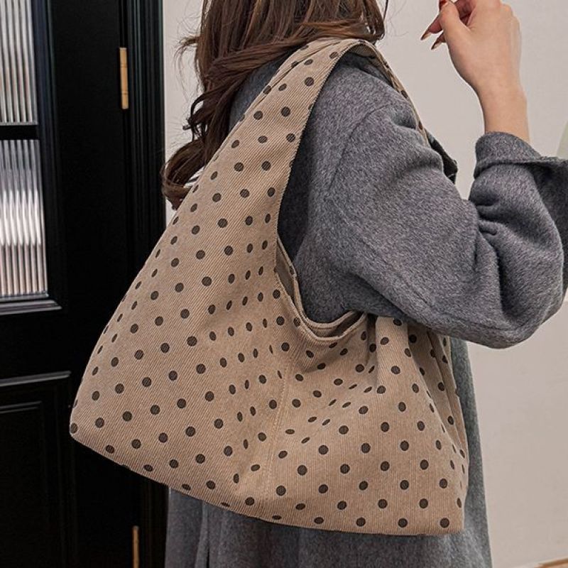 Polka Dot Canvas Shoulder Tote Bag Large Capacity Design
