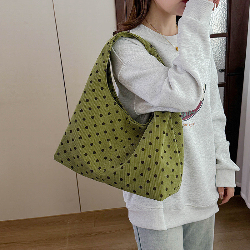 Polka Dot Canvas Shoulder Tote Bag Large Capacity Design