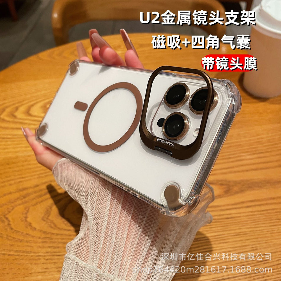 Magnetic Clear Phone Case with Metal Lens Frame and Airbag Corners