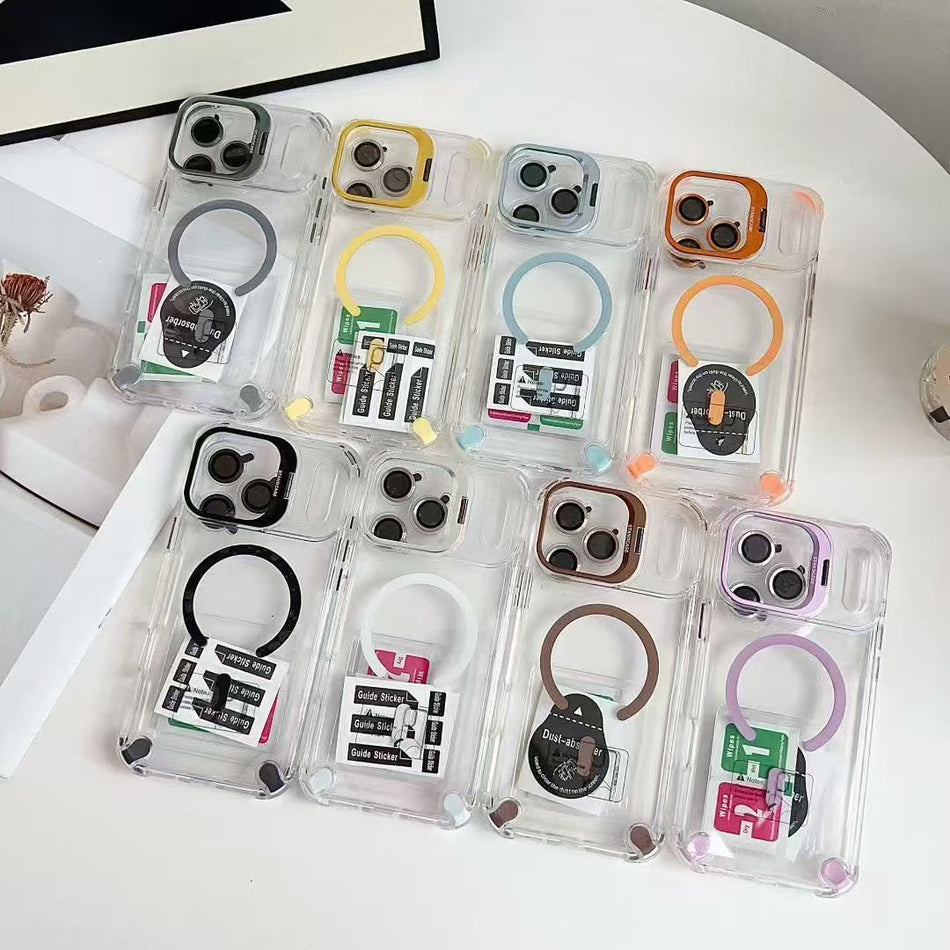 Magnetic Clear Phone Case with Metal Lens Frame and Airbag Corners